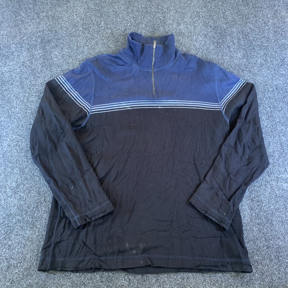 Banana Republic Sweater Mens Large Black Blue Knit Quarter Zip Mock Neck Outdoor